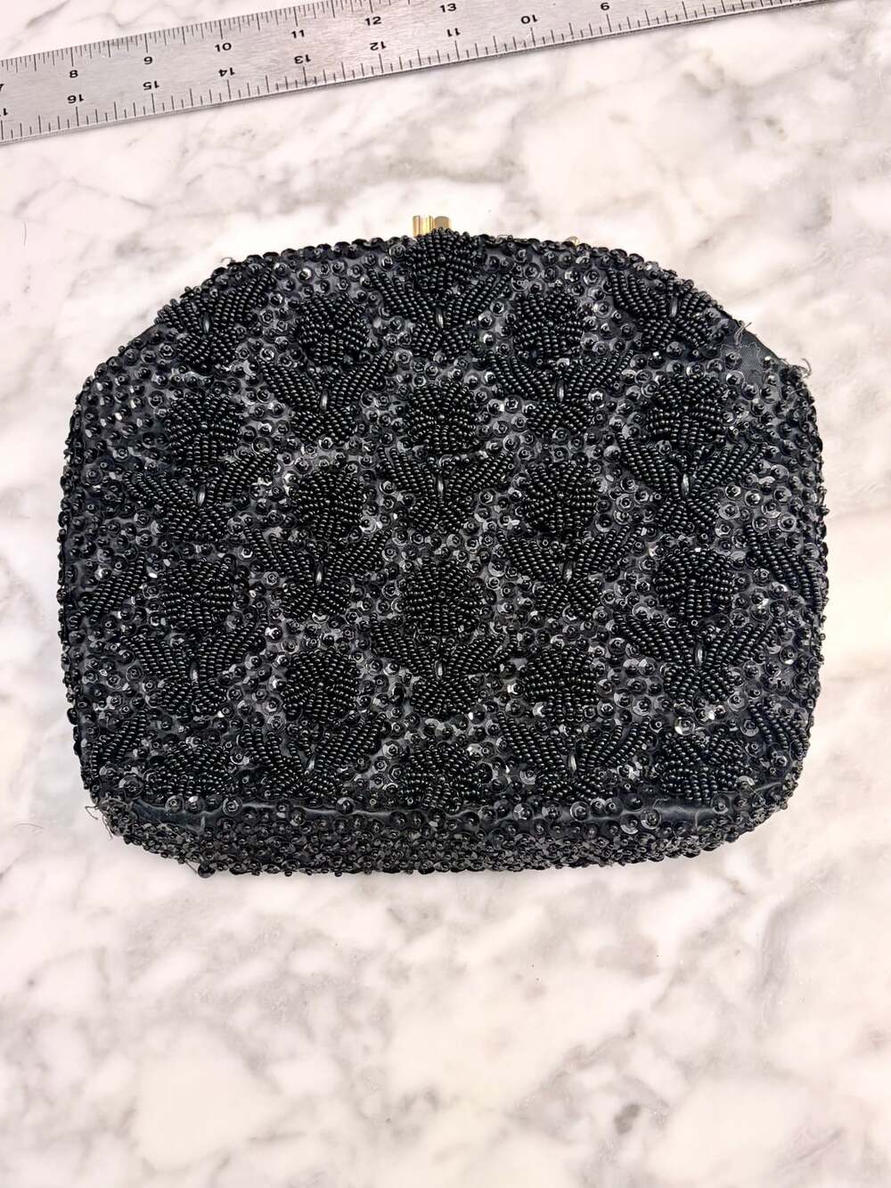 Vtg Sharonee Black Beaded Sequined Evening Mini Bag British Hong Kong